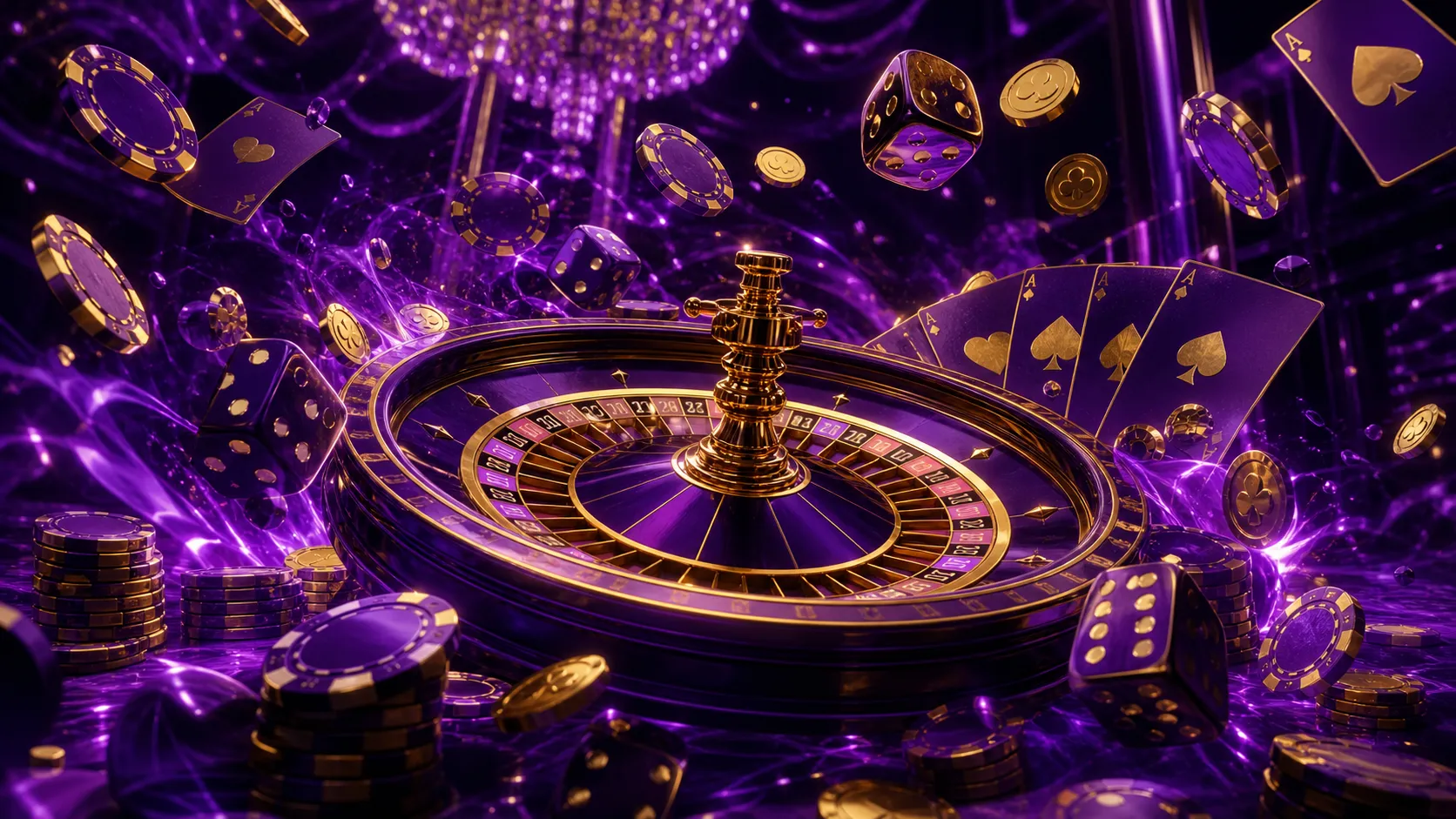 A futuristic casino-themed hero banner featuring neon lights and casino elements inspired by the theme Spinboss.